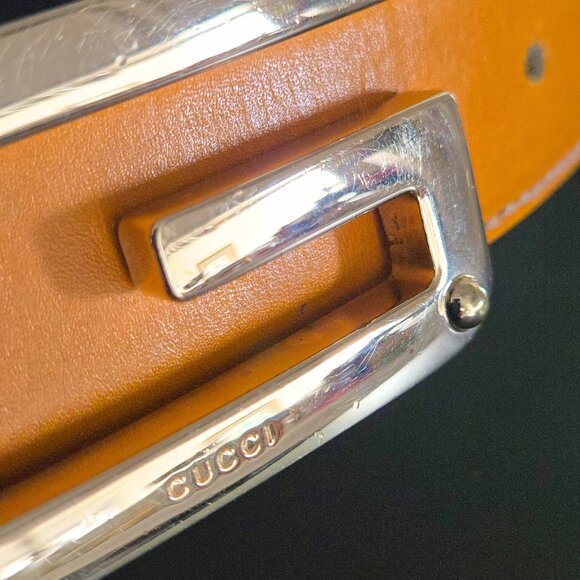 Auth GUCCI Gold G-Logo Studded Buckle Belt BUTTERSCOTCH Waist/Hip Size 95/38 - Picture 10 of 16